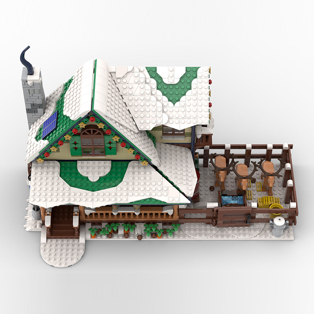 moc-183213 reindeer ranch christmas snowy street view modular architecture