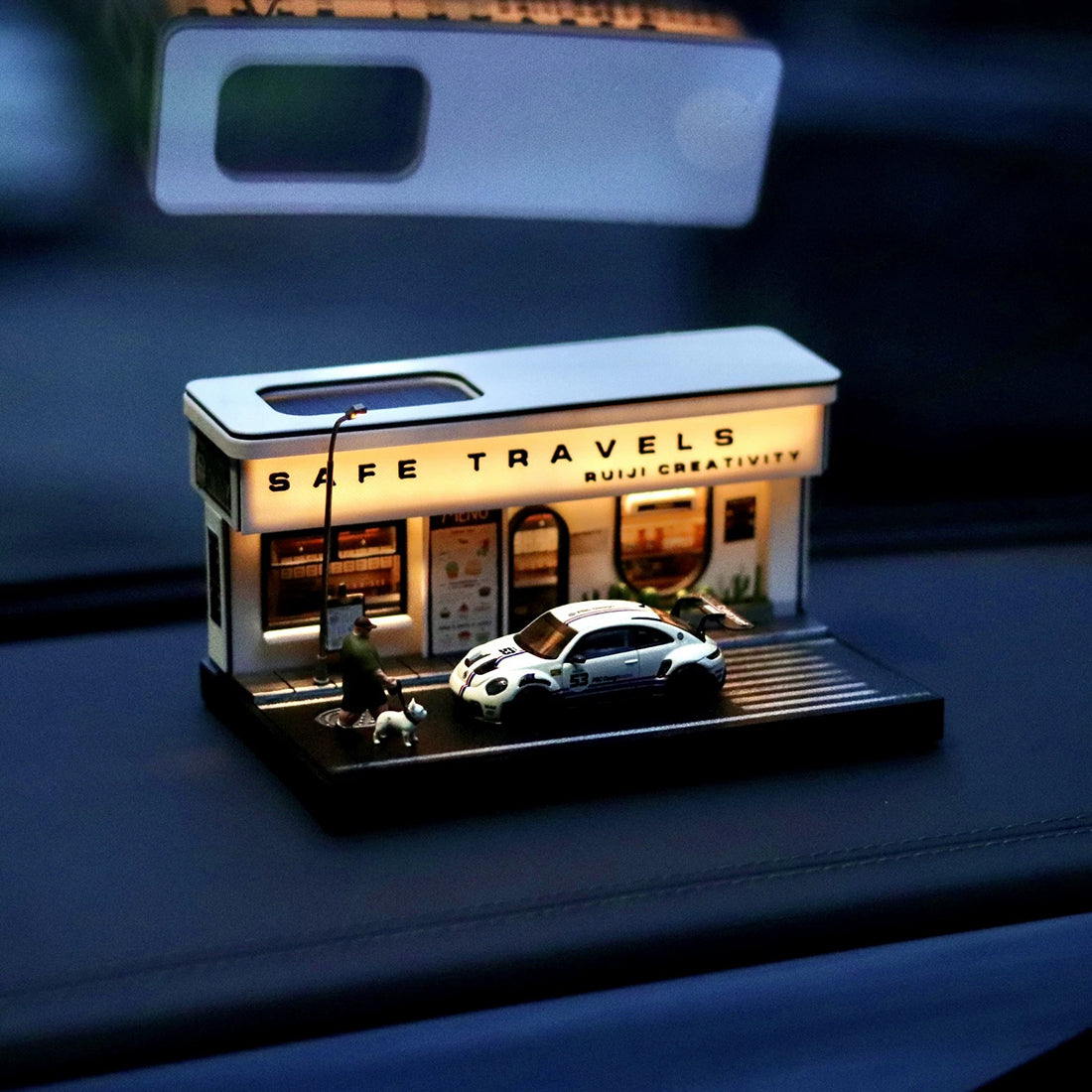 1/64 Scale Miniature Coffee Shop Diorama with Solar LED Lighting