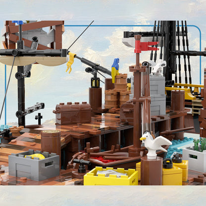 moc loading docks seaside harbor castle building blocks