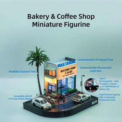 1/64 Scale LED Coffee Shop Diorama Street Corner Scene with Miniature Urban Display Base