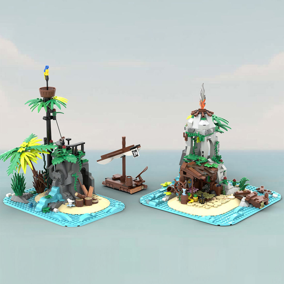 tropical forgotten island in palm tree beach village building blocks set(1278pcs)