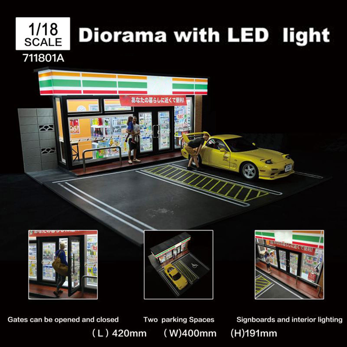 1/18 Scale Japanese 7-Eleven Convenience Store Diorama Building Scene Car Model with USB Lights
