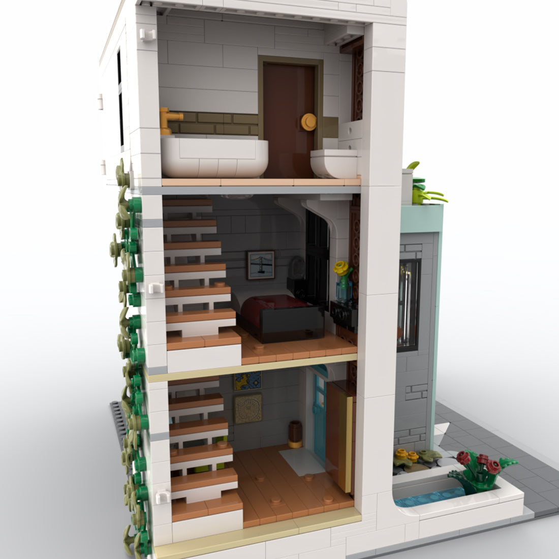 moc-239743 modern climbing gym & apartment building blocks set(2174pcs)