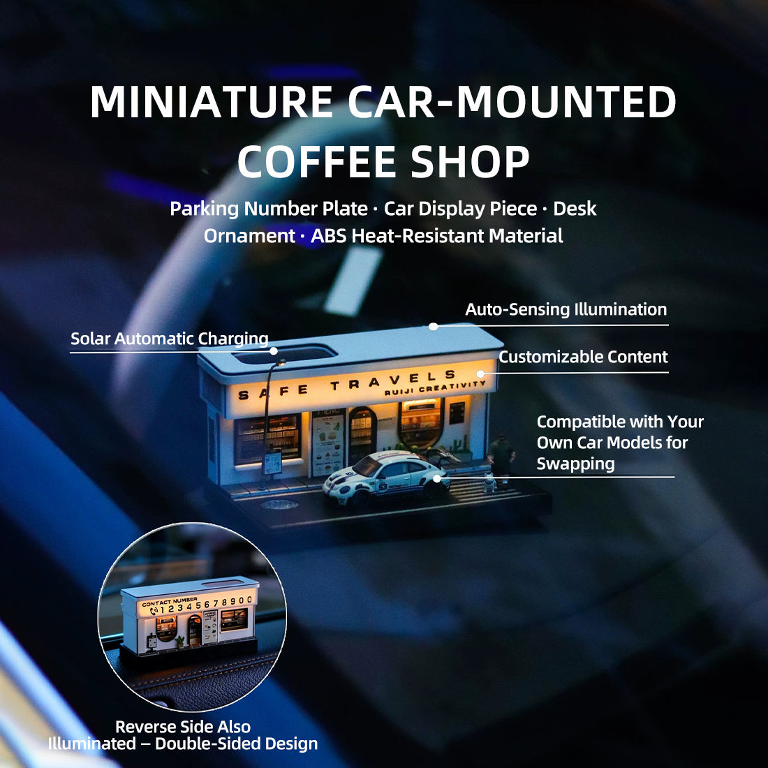1/64 Scale Miniature Coffee Shop Diorama with Solar LED Lighting