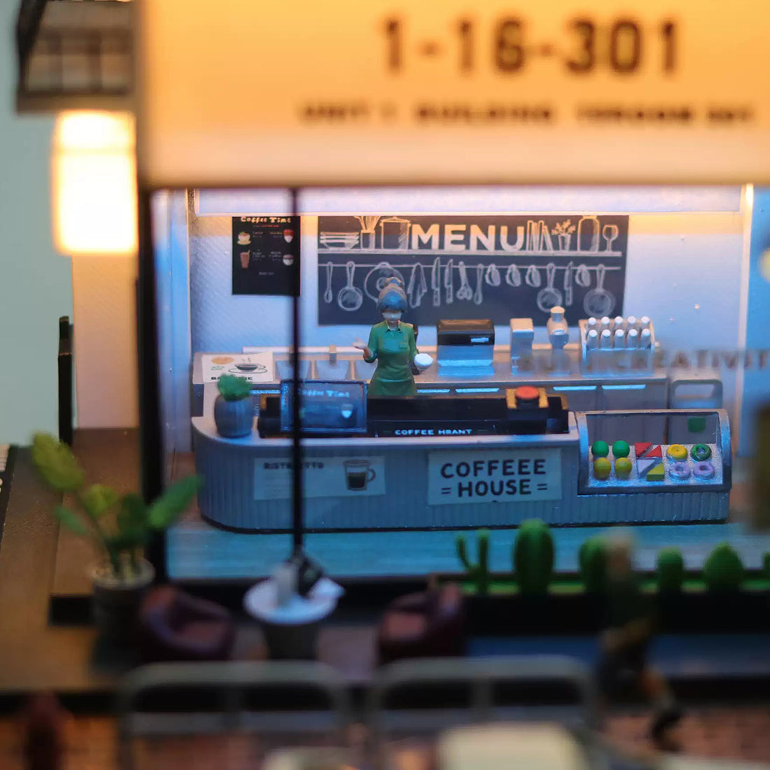 1/64 miniature urban coffee shop display scene for diecast vehicles