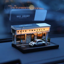 1/64 scale coffee shop street scene diorama with led lights for miniature vehicle collection