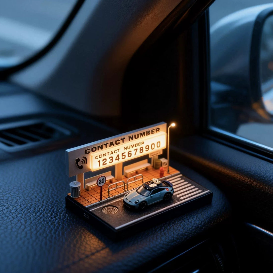 1/64 scale illuminated bus stop diorama with realistic street accessories