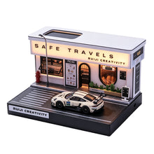1/64 scale miniature coffee shop diorama with solar led lighting for diecast car display