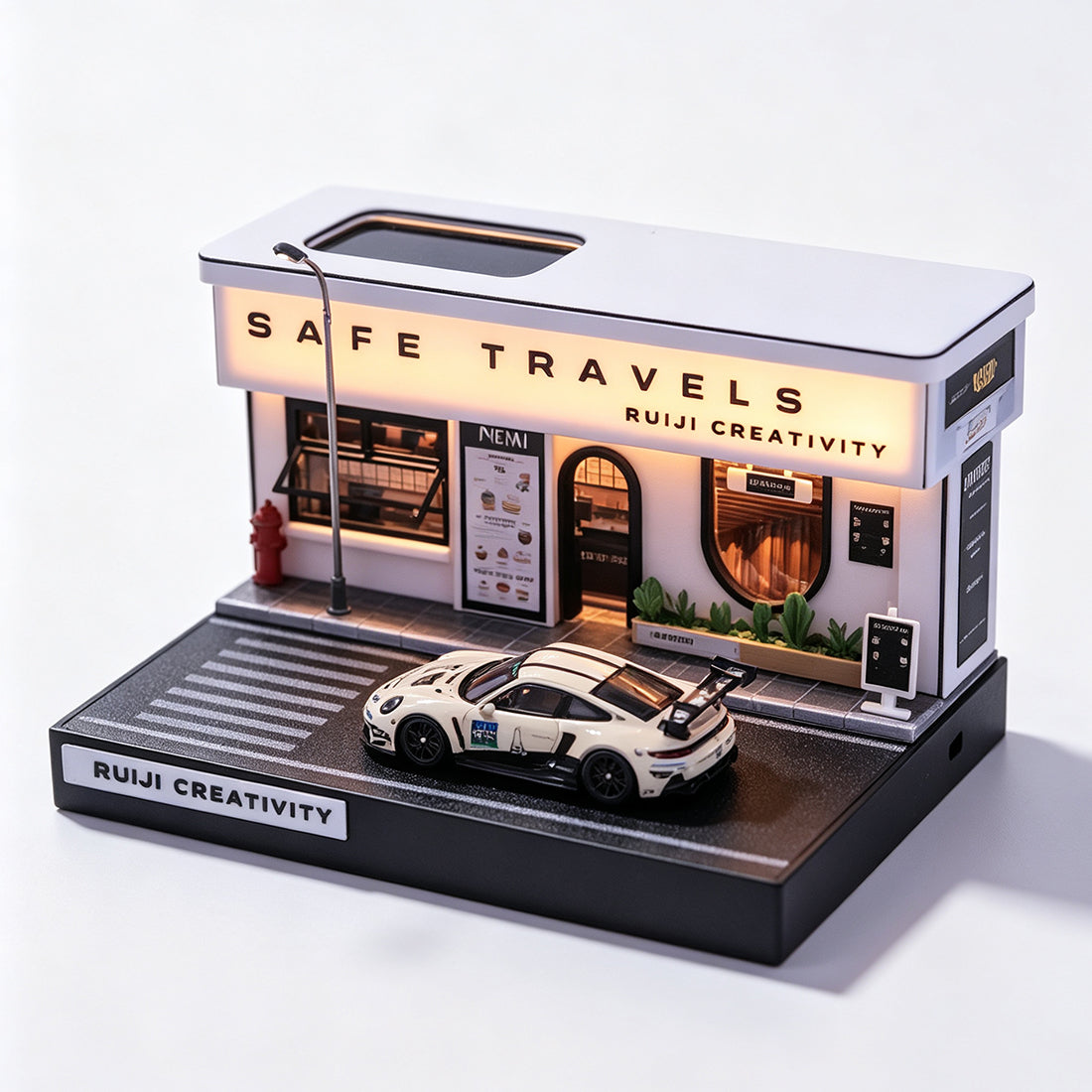 1/64 scale miniature street building with automatic led lighting for diecast car collectors