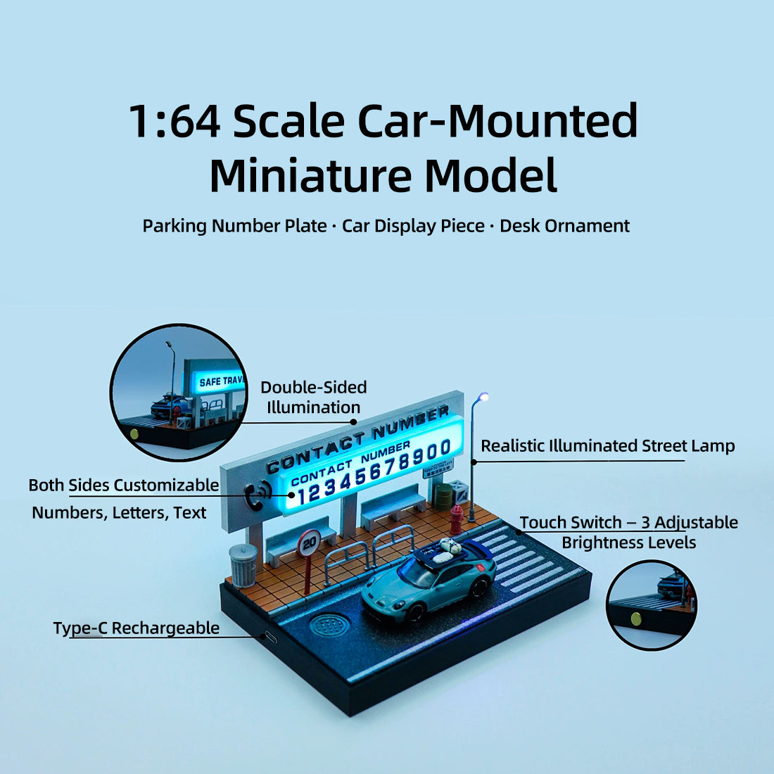 1/64 scale street view diorama display with bus stop and led sign