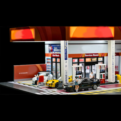 1/64 Scale Japanese Gas Station Diorama Building Scene Model