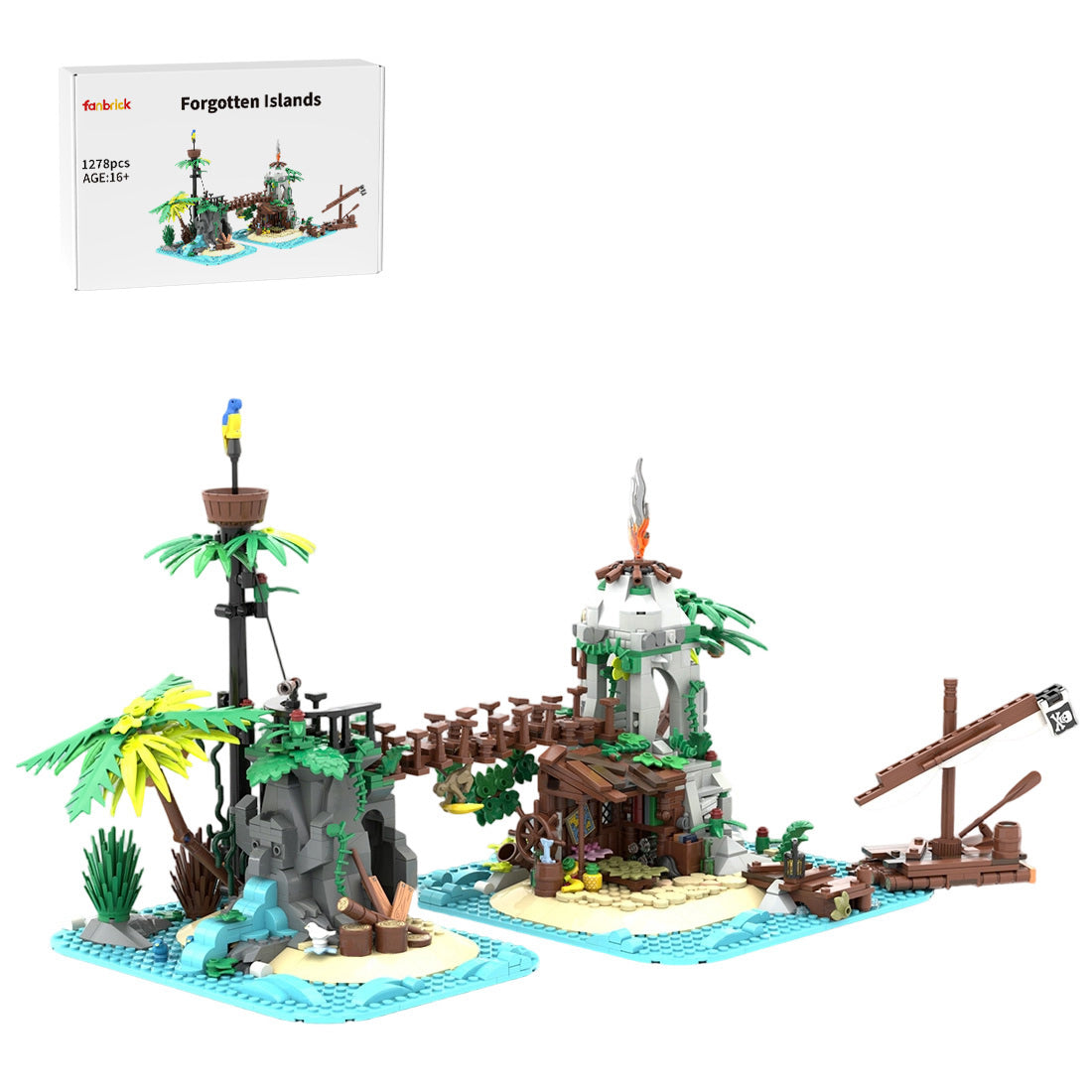 tropical forgotten island in palm tree beach village building blocks set(1278pcs)