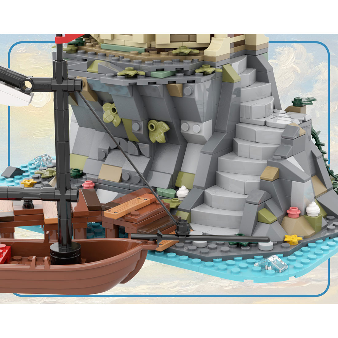 moc-253560 lighthouse rock - seaside harbor castle building blocks set(1647PCS), Bay Architecture Model Modular Port Display Set