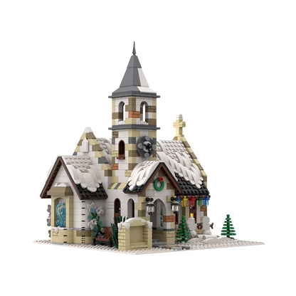 moc-147549 winter country church modular model building blocks toys set (1769pcs)