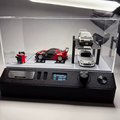 1/64 Scale Miniature Dynamic Garage Diorama Display Stand with LED Vehicle Test Bench