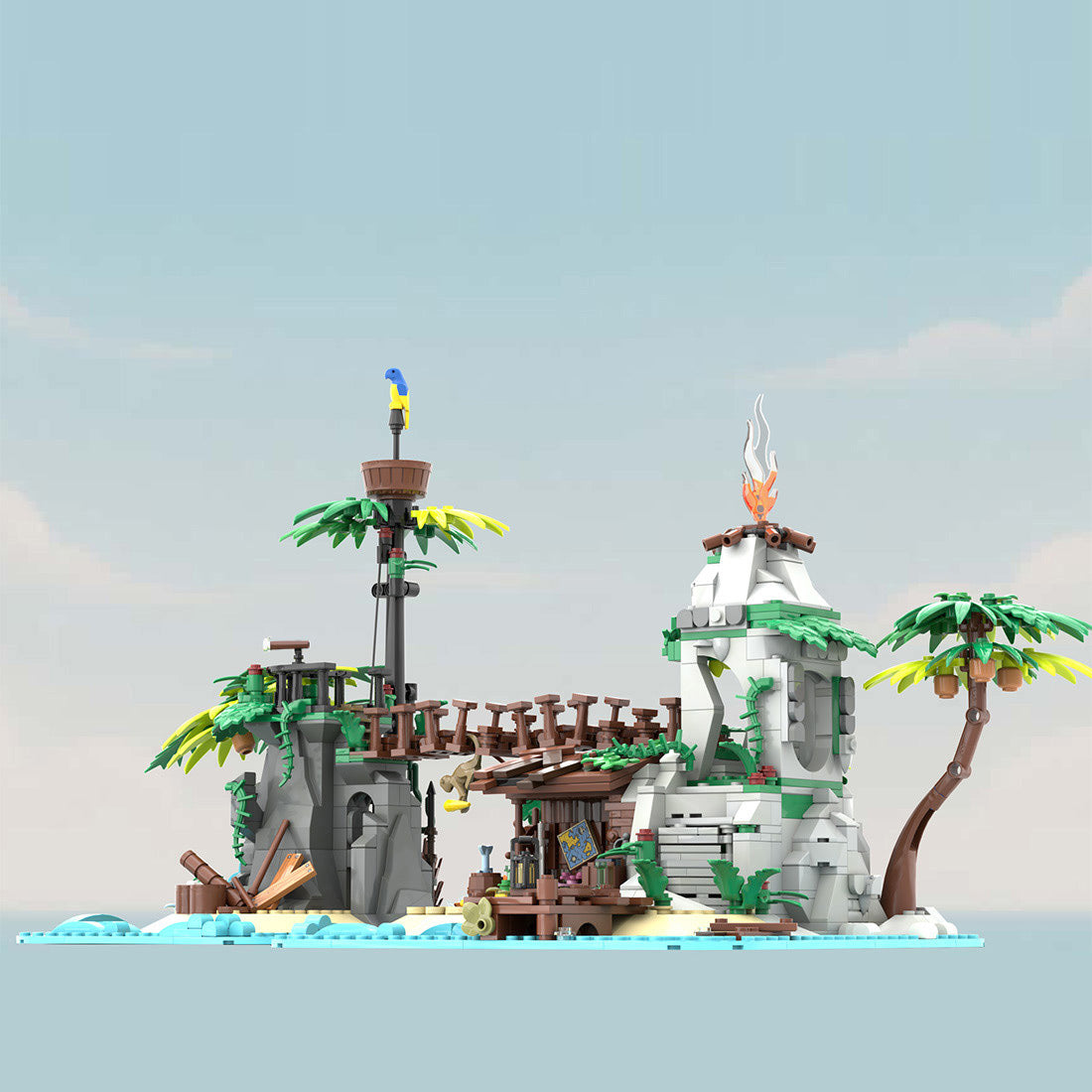 tropical forgotten island in palm tree beach village building blocks set(1278pcs)