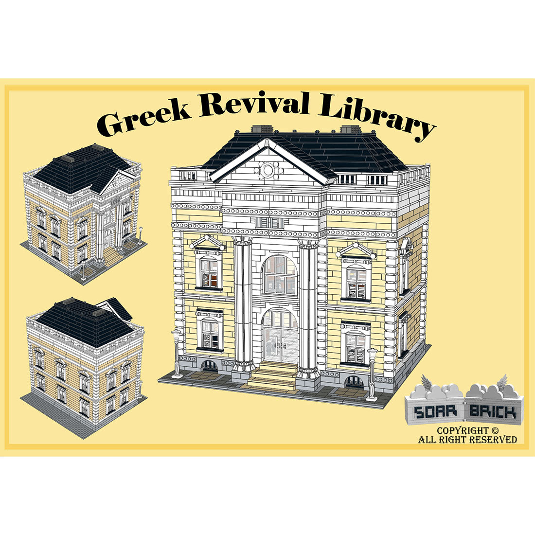 Griechische Revival-Bibliotheksmodell Architektonische Straßenszenen-Bausteine von Soar Brick
