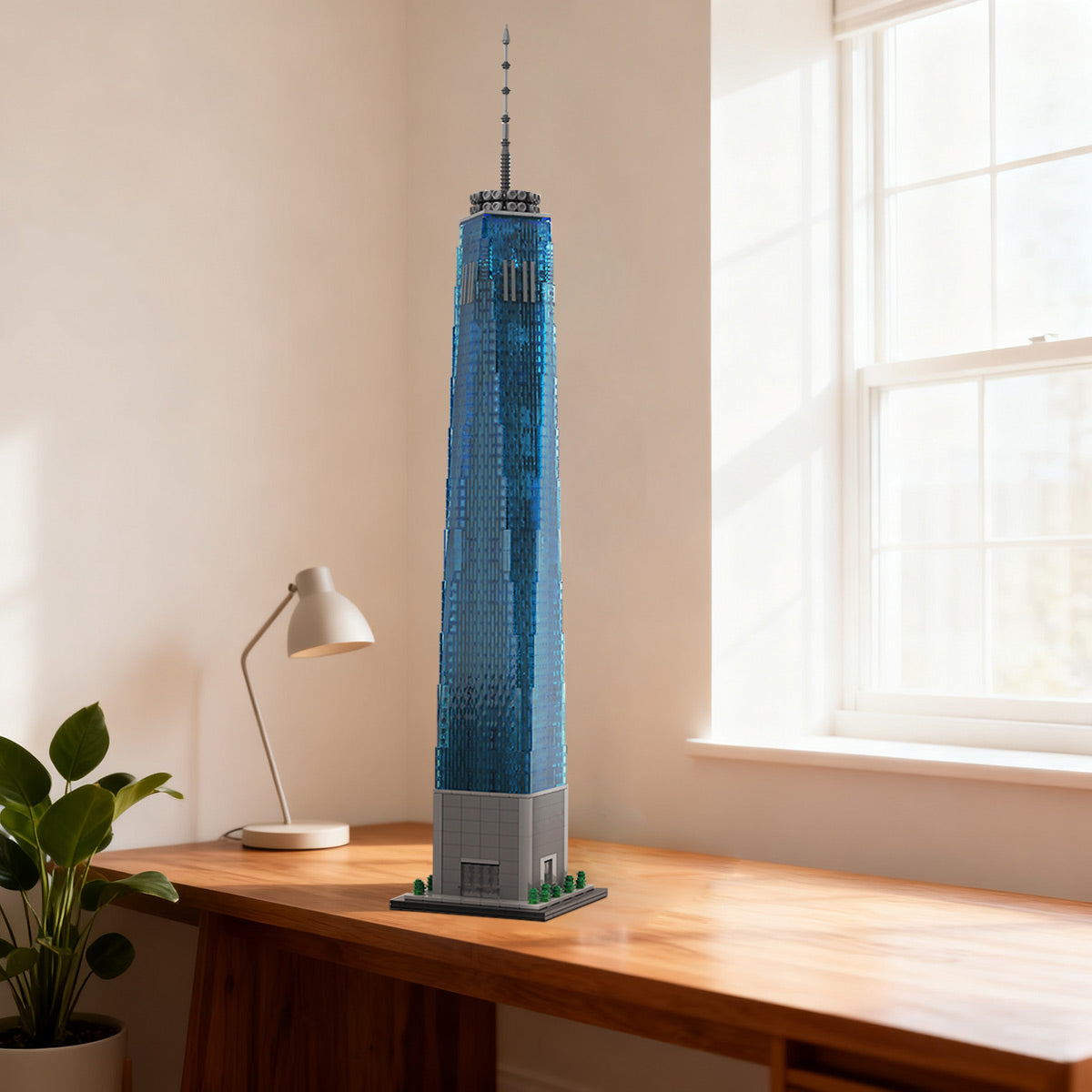 moc-159549 1/800 scale landmark architecture 1 world trade center street scene building blocks set (3153pcs)