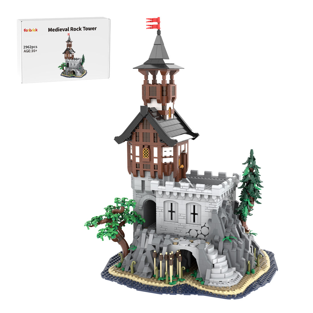 moc-227229 medieval rock tower building blocks set(2962pcs)