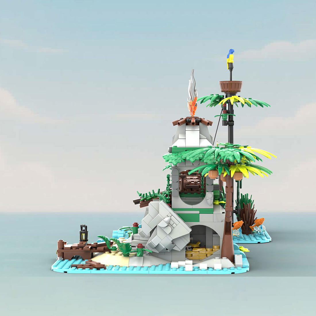 tropical forgotten island in palm tree beach village building blocks set(1278pcs)