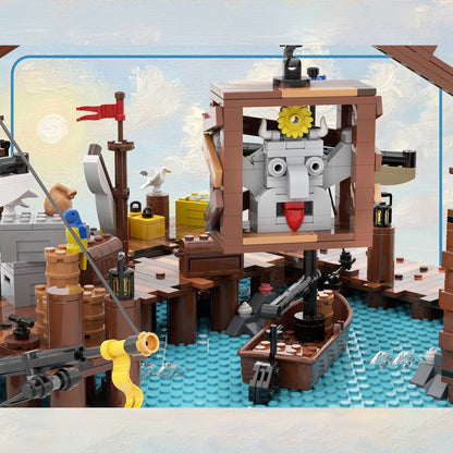 moc loading docks seaside harbor castle building blocks