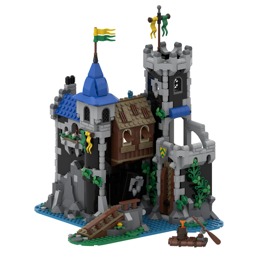 moc-148389 medieval lakeside county fortress building block set (933pcs)