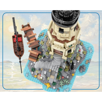 moc-253560 lighthouse rock - seaside harbor castle building blocks set(1647PCS), Bay Architecture Model Modular Port Display Set for Adults