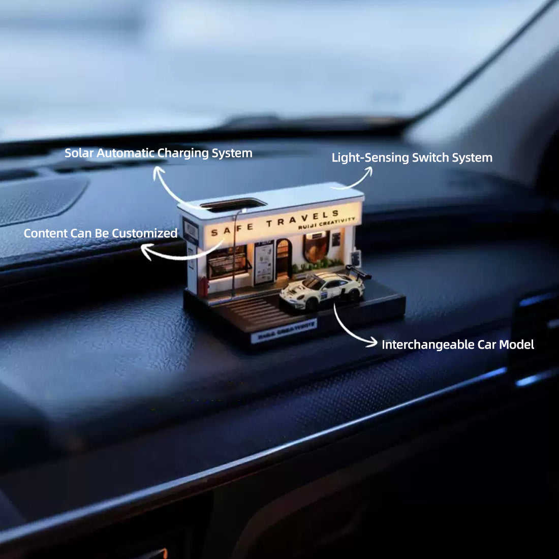 1/64 Scale Miniature Coffee Shop Diorama with Solar LED Lighting
