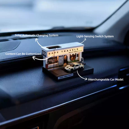 1/64 Scale Miniature Coffee Shop Diorama with Solar LED Lighting