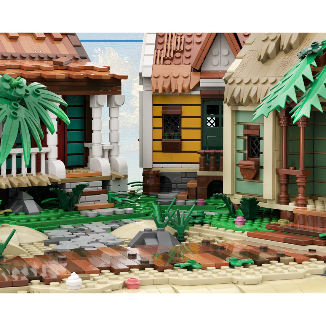 moc pirate harbor shack - seaside harbor castle building blocks toys