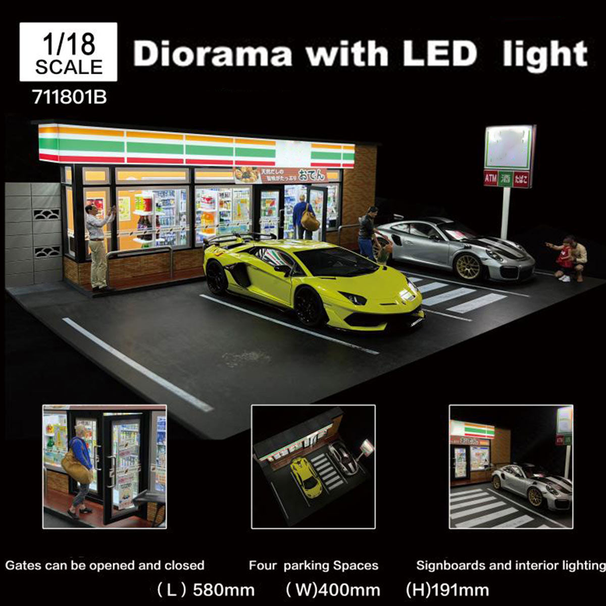 1/18 Scale Japanese 7-Eleven Convenience Store Diorama Building Scene Car Model with USB Lights