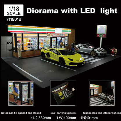 1/18 Scale Japanese 7-Eleven Convenience Store Diorama Building Scene Car Model with USB Lights