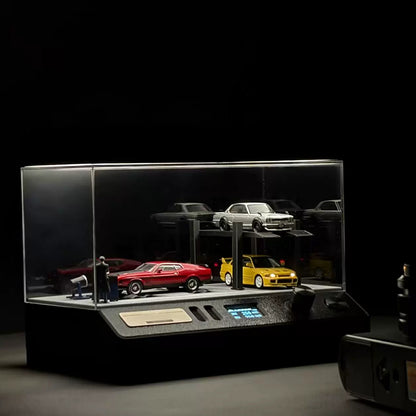 1/64 Scale Miniature Dynamic Garage Diorama Display Stand with LED Vehicle Test Bench
