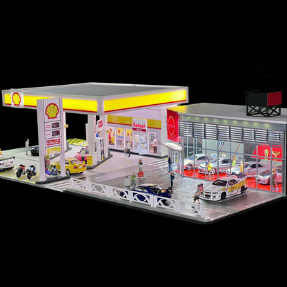 1/64 Scale Shell Gas Station Diorama Building Scene Model