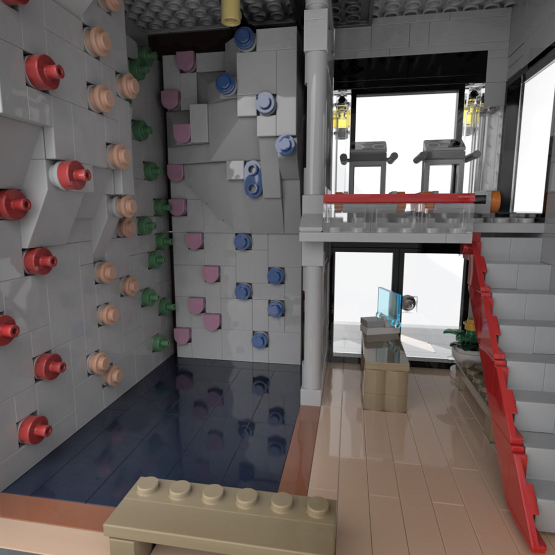 moc-239743 modern climbing gym & apartment building blocks set(2174pcs)