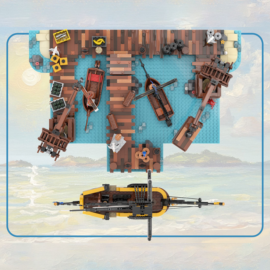 moc loading docks seaside harbor castle building blocks