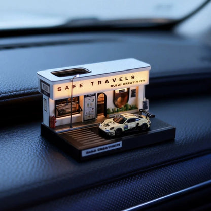 1/64 Scale Miniature Coffee Shop Diorama with Solar LED Lighting