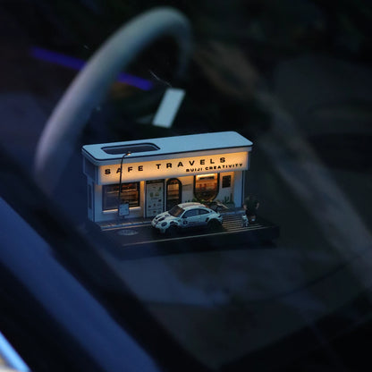 1/64 Scale Miniature Coffee Shop Diorama with Solar LED Lighting