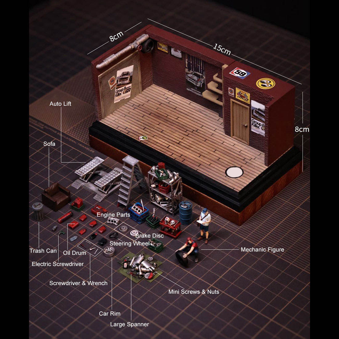 1/64 Scale Auto Repair Garage Diorama with LED Lighting