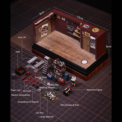 1/64 Scale Auto Repair Garage Diorama with LED Lighting