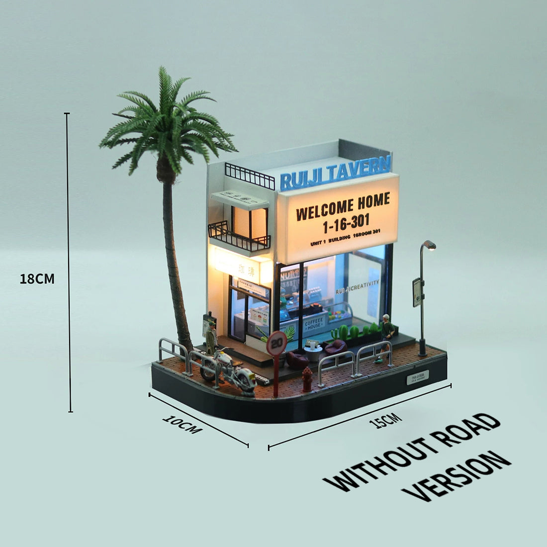 1/64 Scale LED Coffee Shop Diorama Street Corner Scene with Miniature Urban Display Base