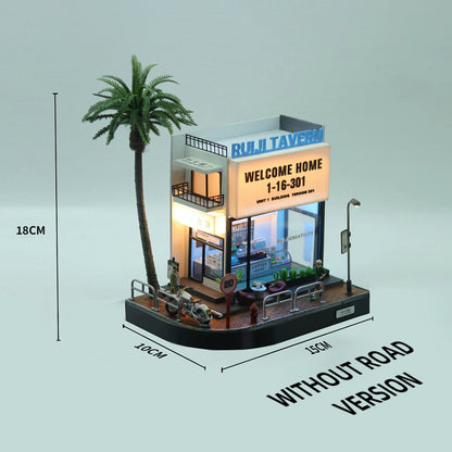1/64 Scale LED Coffee Shop Diorama Street Corner Scene with Miniature Urban Display Base