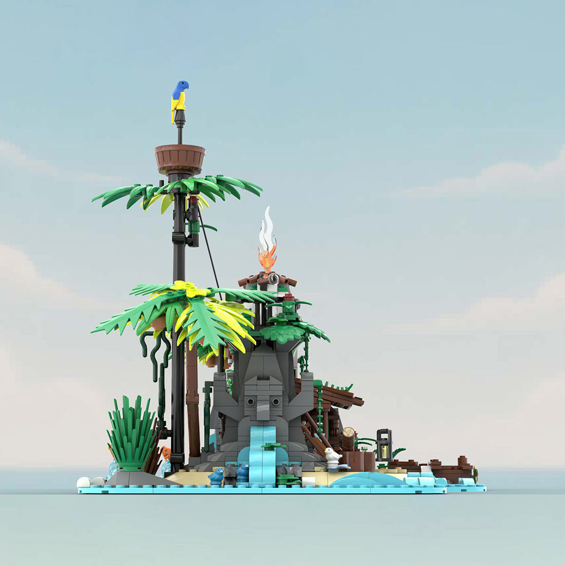 tropical forgotten island in palm tree beach village building blocks set(1278pcs)