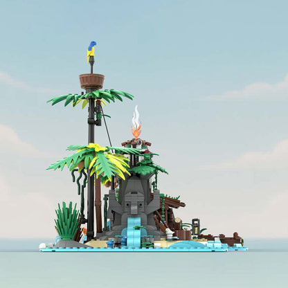 tropical forgotten island in palm tree beach village building blocks set(1278pcs)