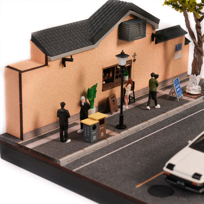 1/64 scale nanjing corner coffee shop diorama building scene model with led street lamps