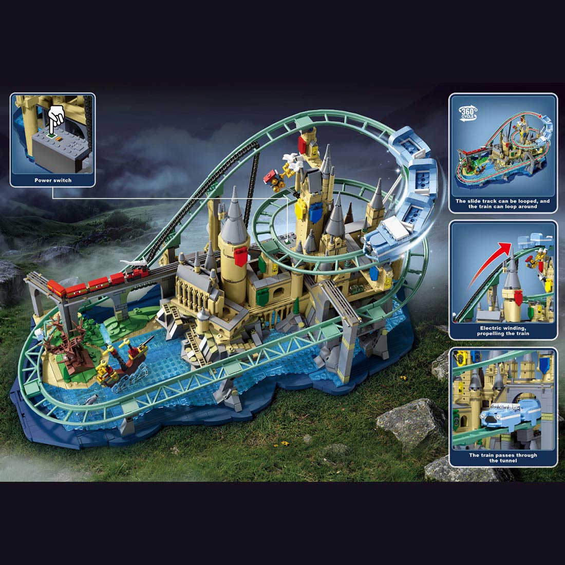 Sci-Fi Electric Motorized Castle Roller Coaster Building Block
