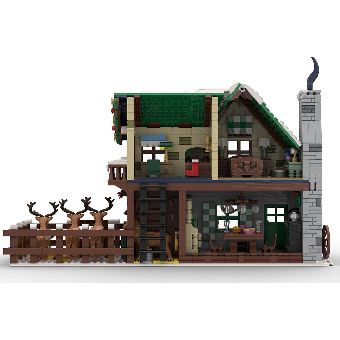 moc-183213 reindeer ranch christmas snowy street view modular architecture