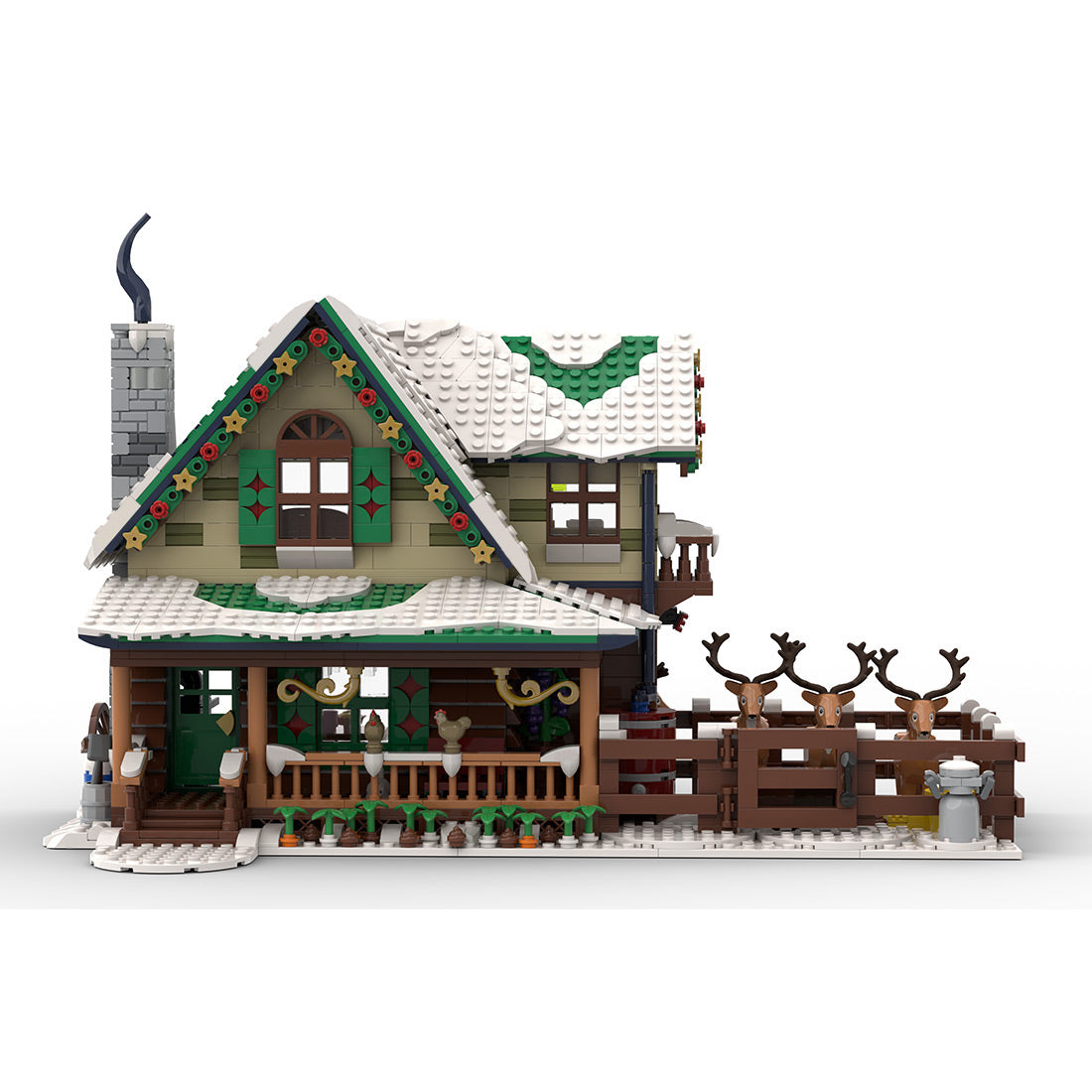 moc-183213 reindeer ranch christmas snowy street view modular architecture