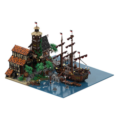 moc-114510 port sauvage pirate town building blocks moc set (14428pcs)