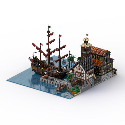 moc-114510 port sauvage pirate town building blocks moc set (14428pcs)